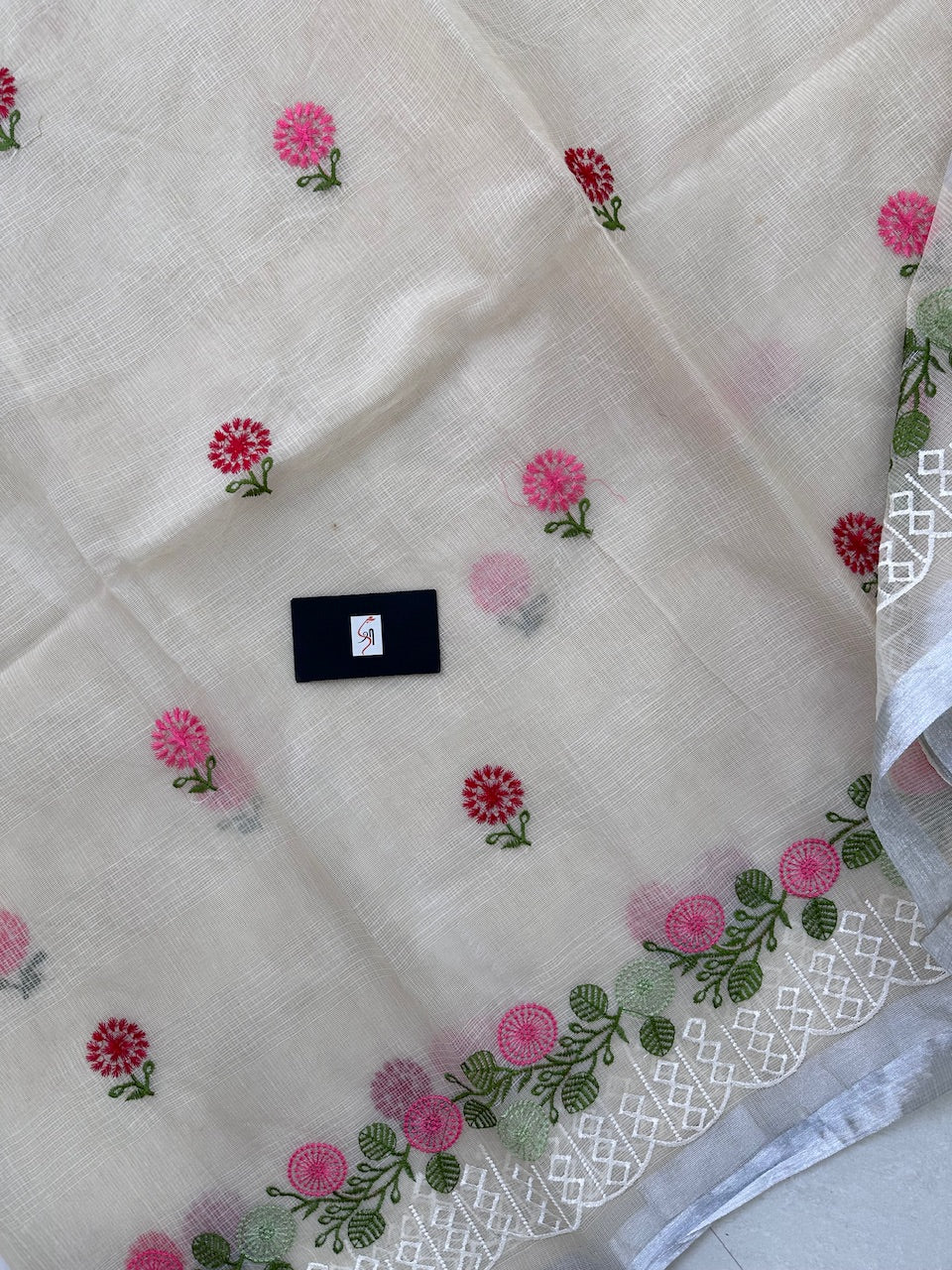 Embroidered Kota Cotton Doria Saree