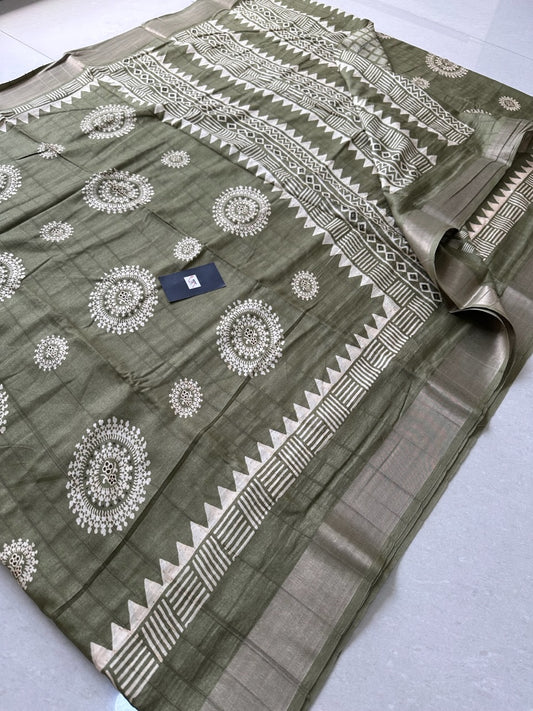 Digital Printed Semi Soft Dola Silk Saree with Handloom Touch