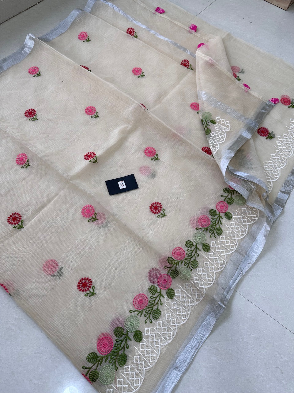 Embroidered Kota Cotton Doria Saree