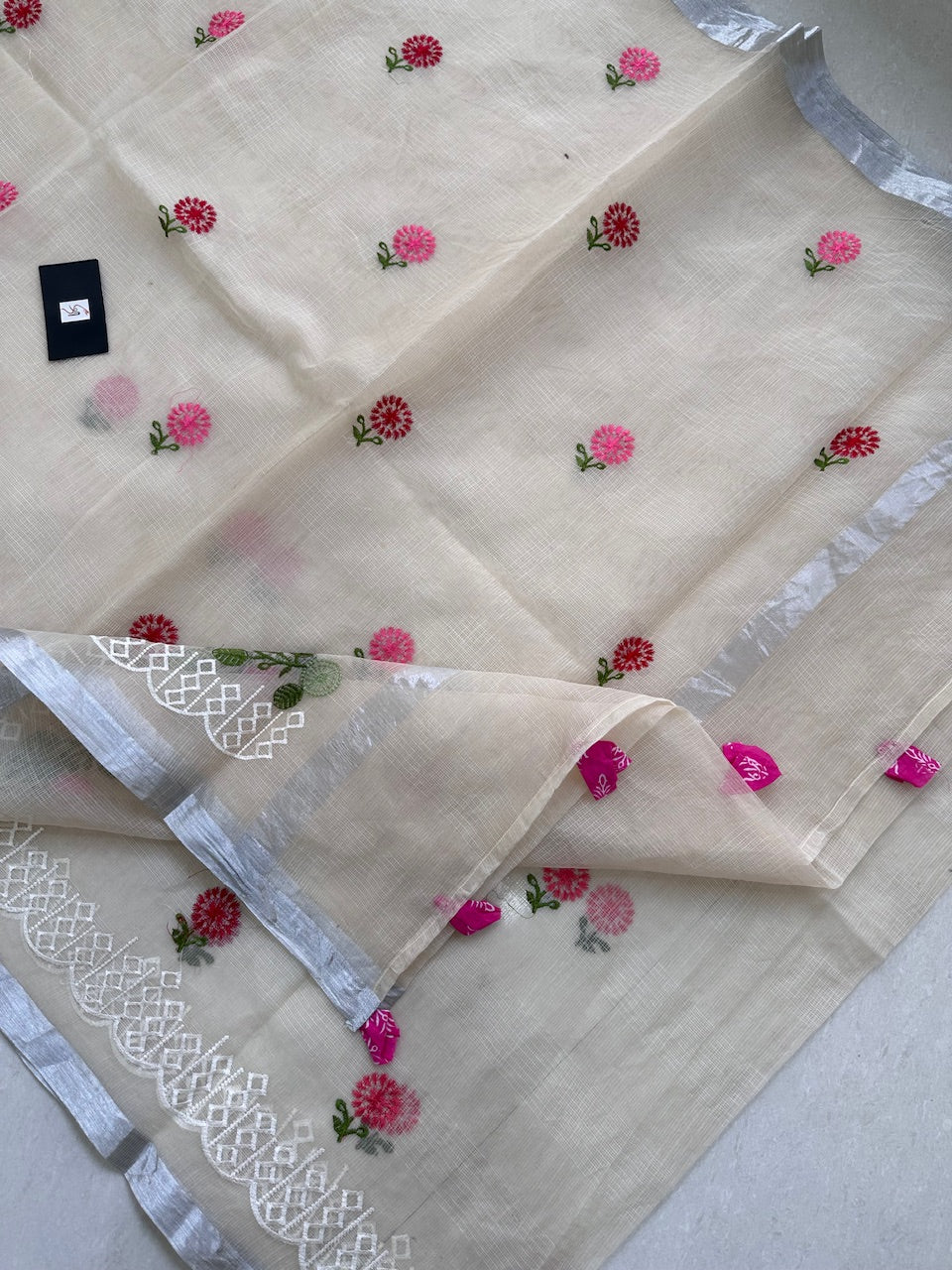 Embroidered Kota Cotton Doria Saree