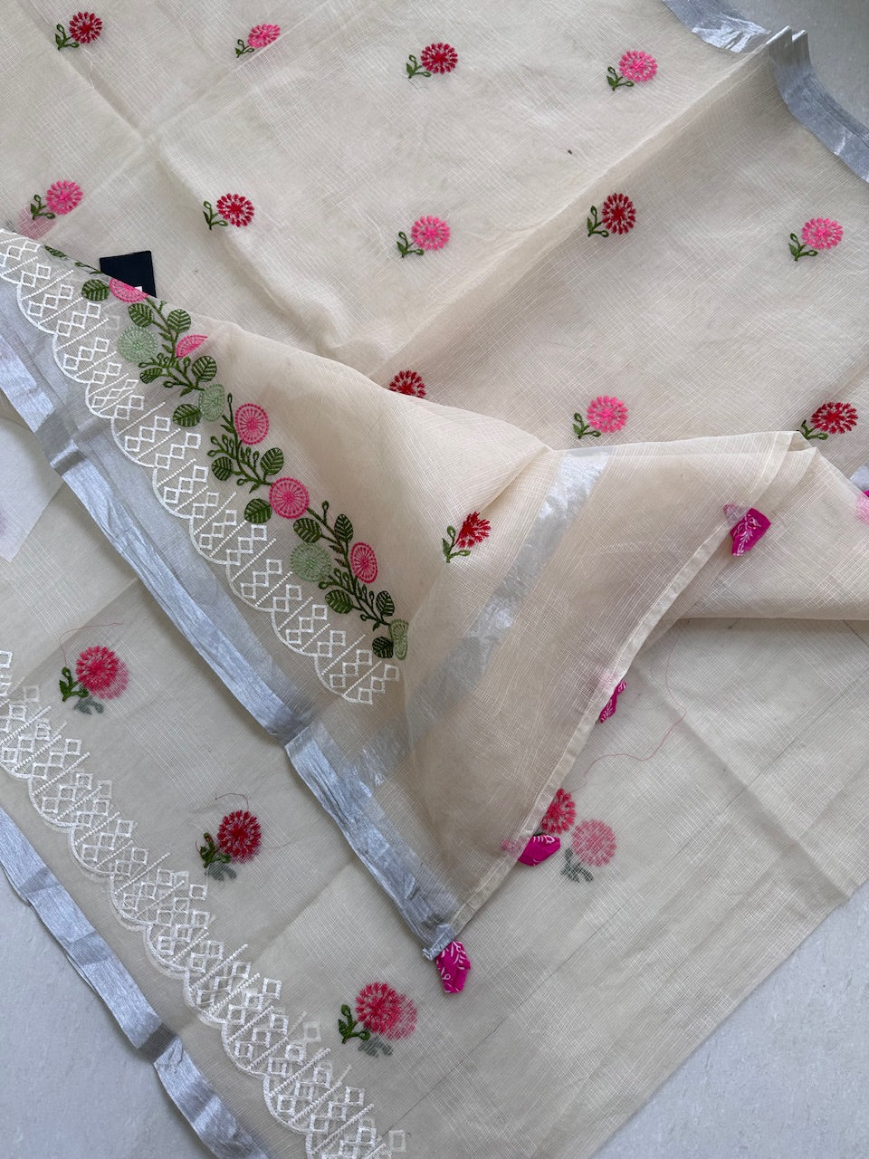 Embroidered Kota Cotton Doria Saree