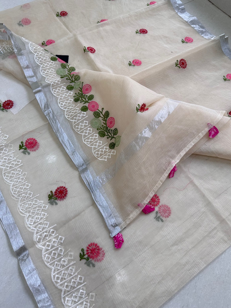 Embroidered Kota Cotton Doria Saree