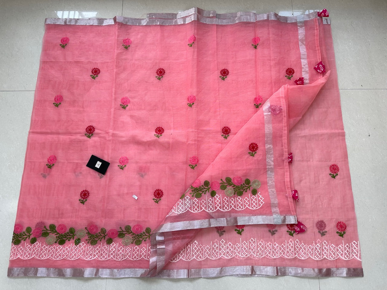 Embroidered Kota Cotton Doria Saree