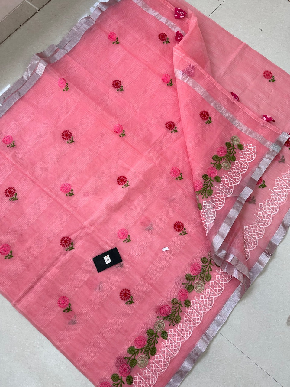 Embroidered Kota Cotton Doria Saree