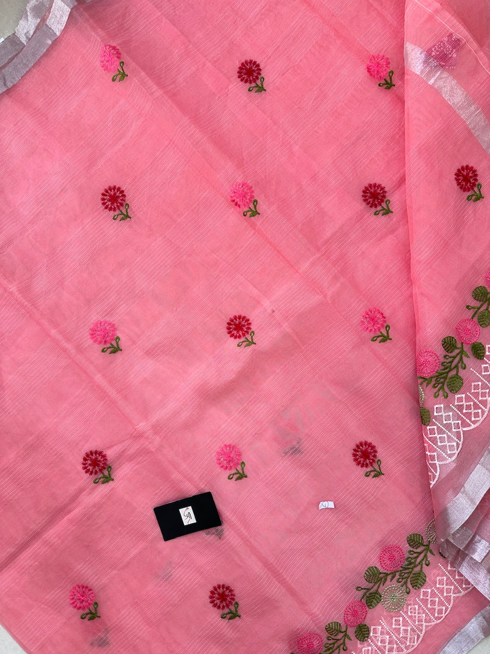 Embroidered Kota Cotton Doria Saree