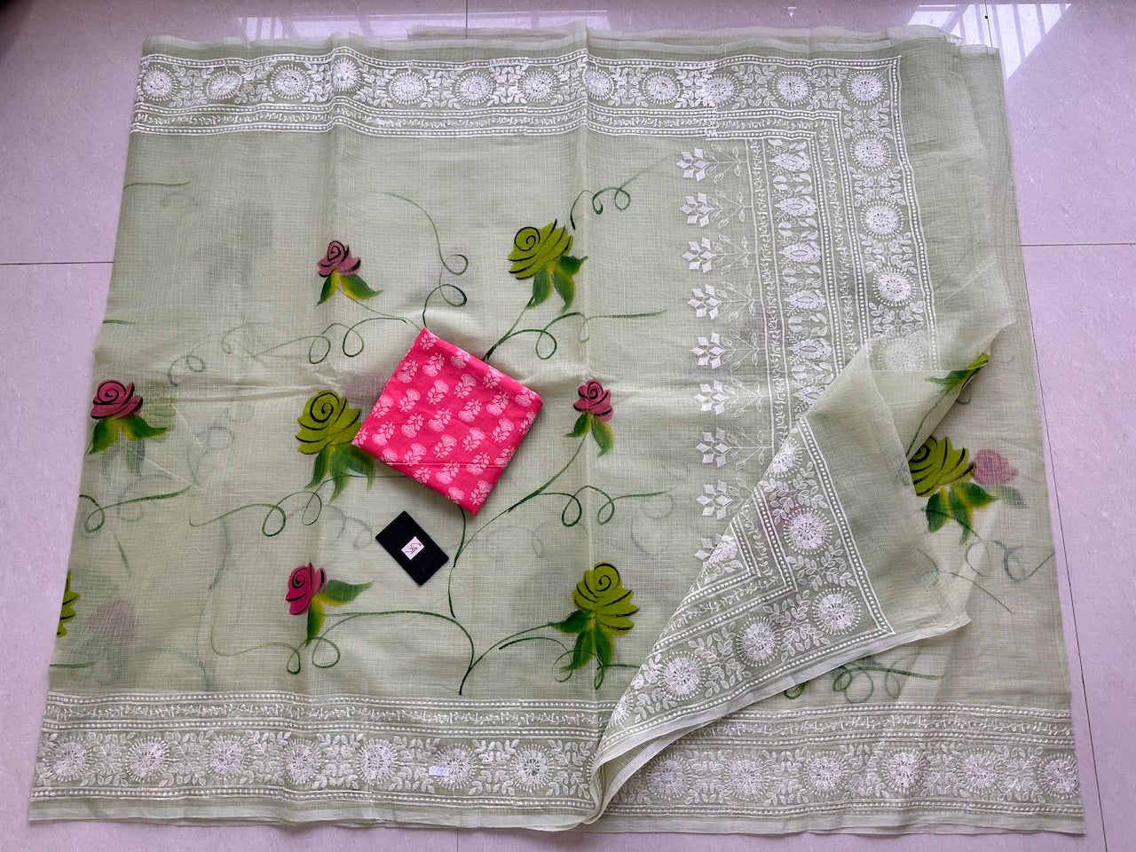 Embroidered Handpainted Kota Cotton Doria Saree