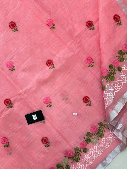 Embroidered Kota Cotton Doria Saree