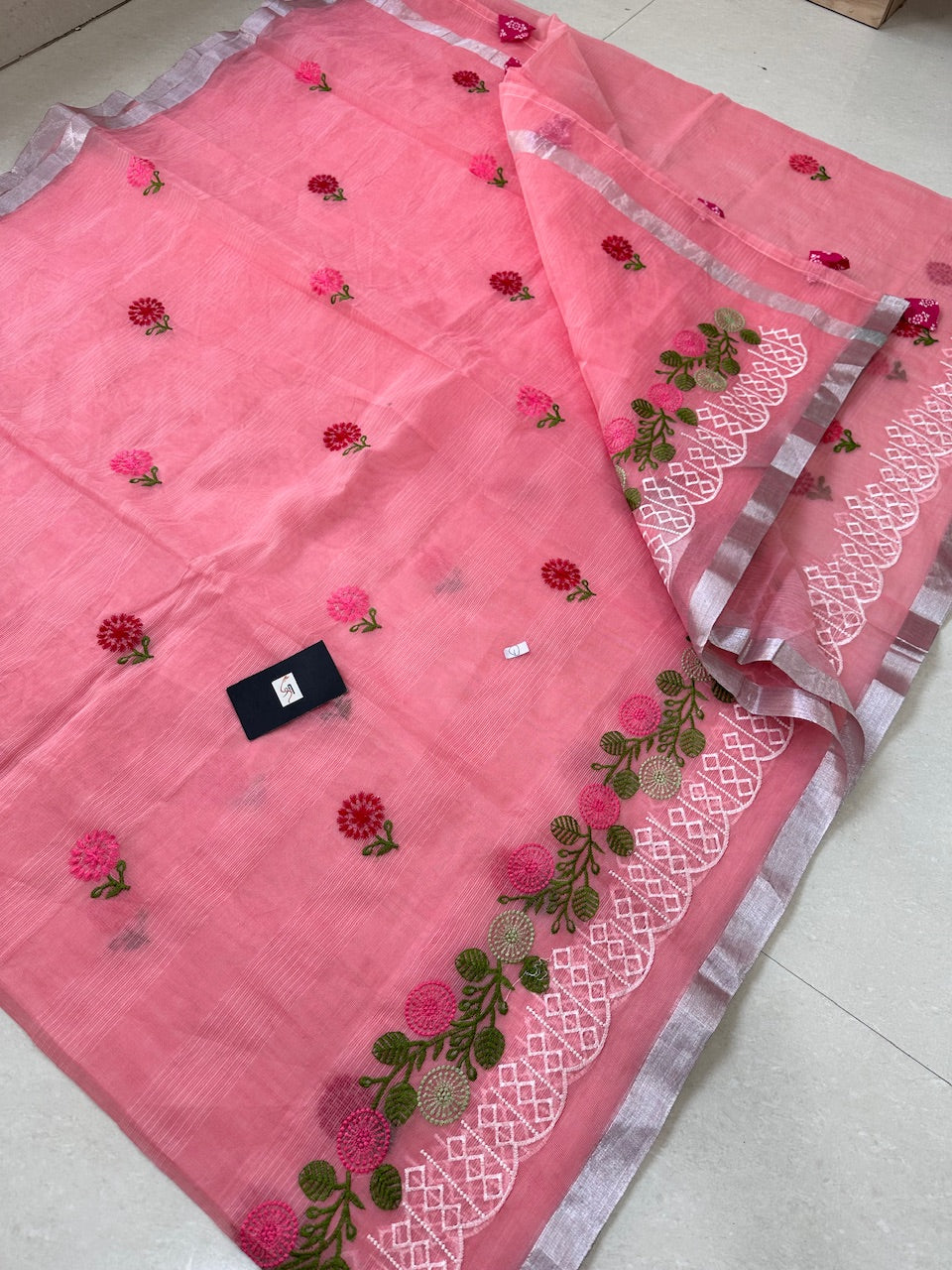 Embroidered Kota Cotton Doria Saree