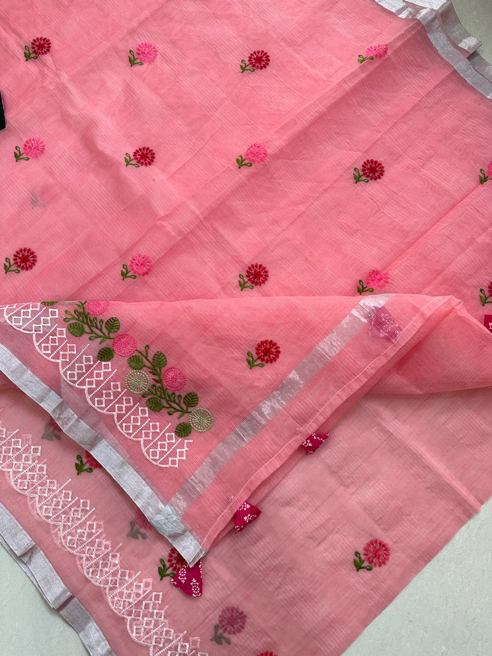 Embroidered Kota Cotton Doria Saree