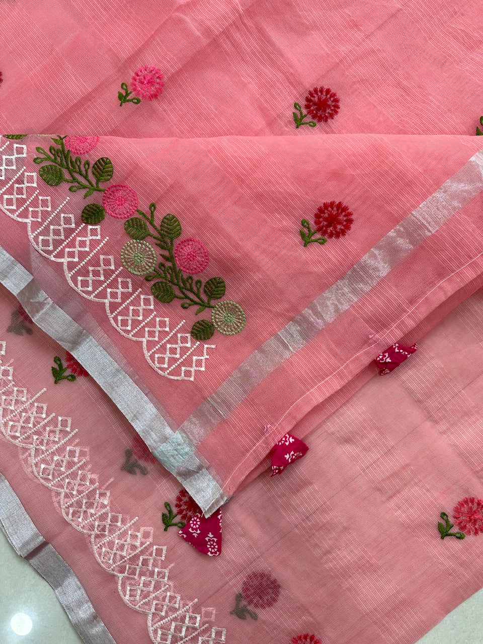 Embroidered Kota Cotton Doria Saree