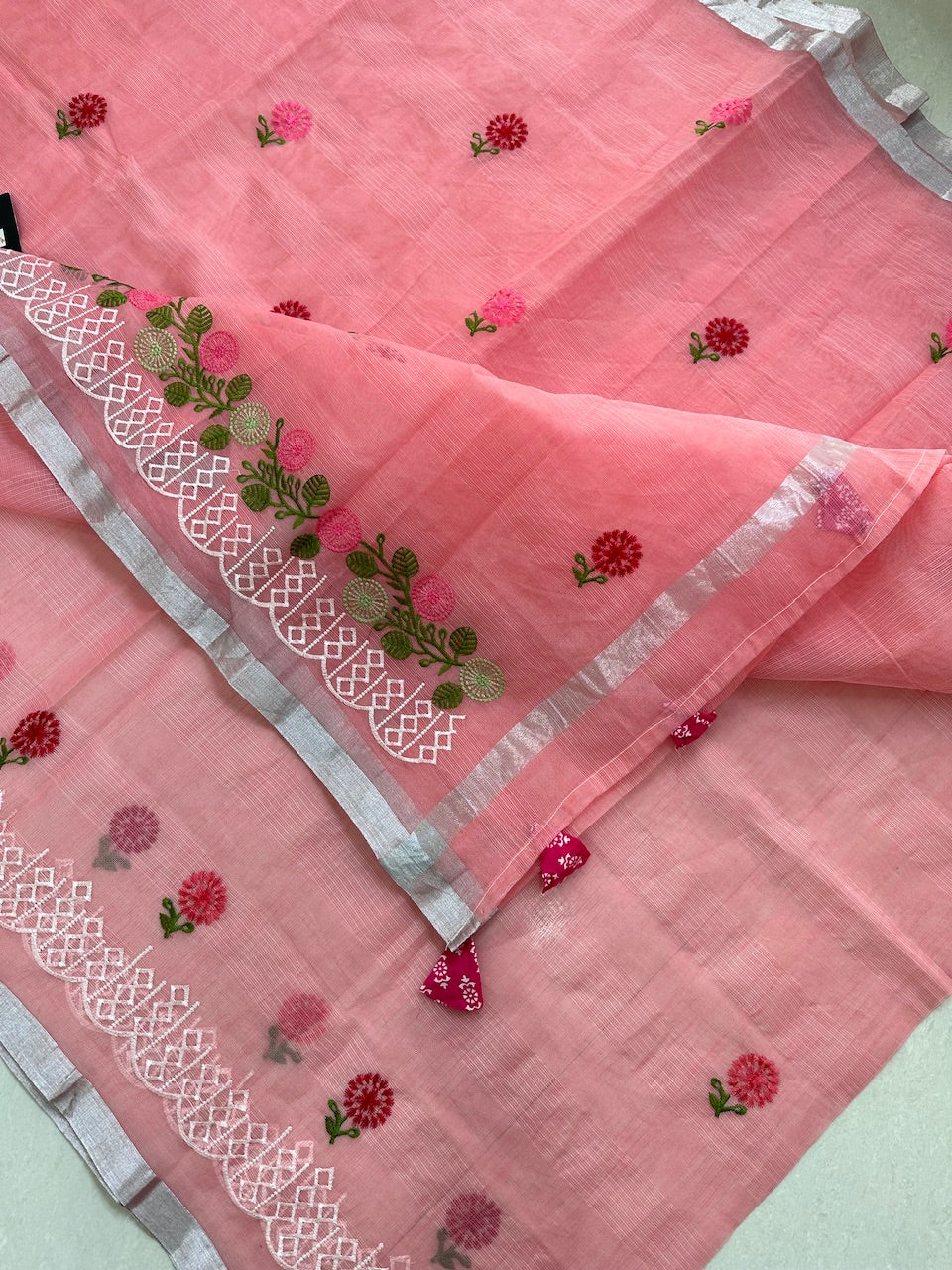 Embroidered Kota Cotton Doria Saree