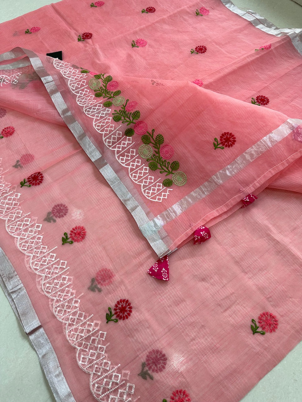 Embroidered Kota Cotton Doria Saree