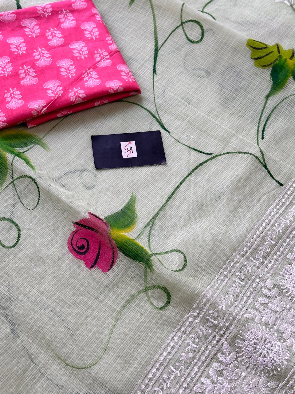 Embroidered Handpainted Kota Cotton Doria Saree