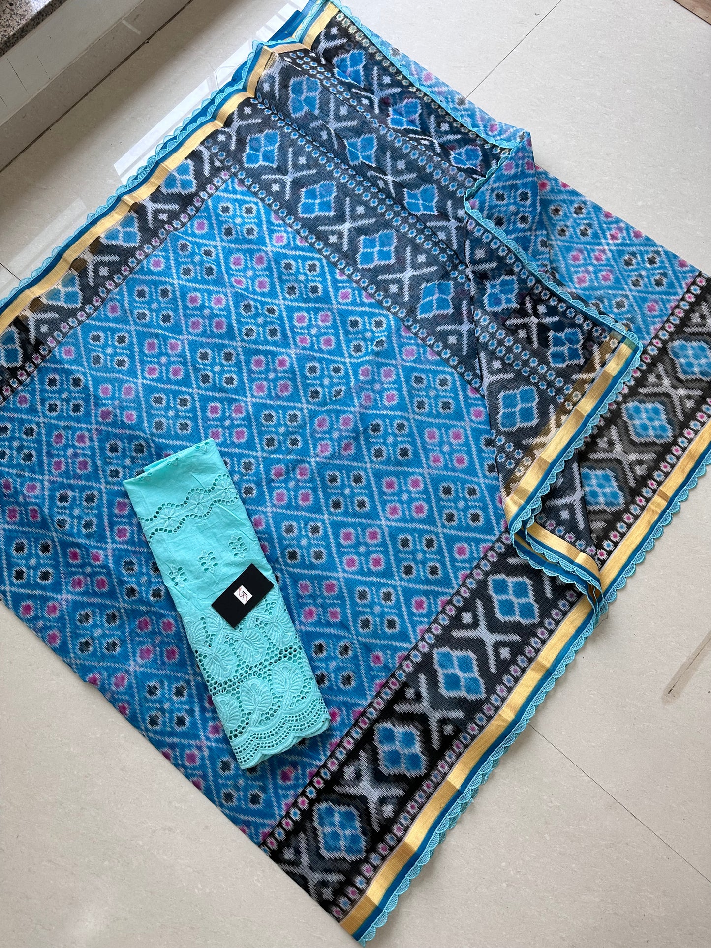 HandBlock Printed Kota Cotton Doria Saree