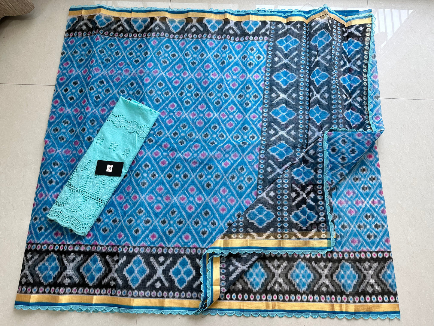 HandBlock Printed Kota Cotton Doria Saree