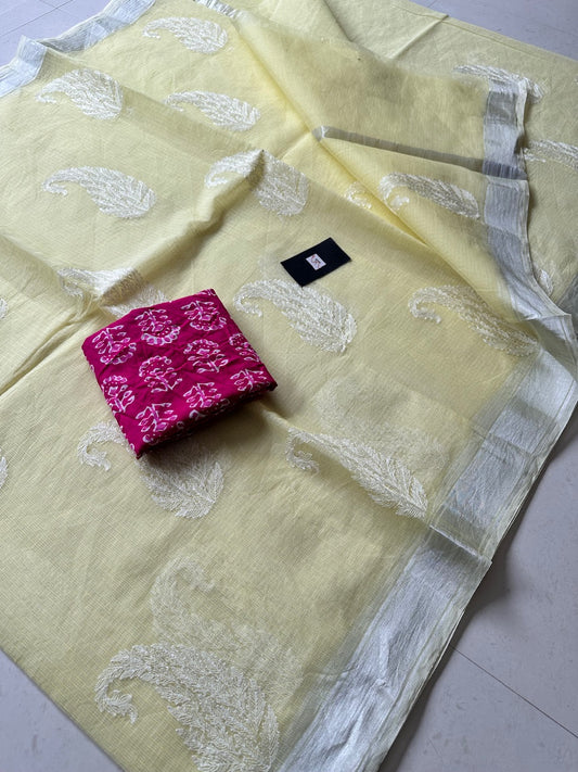 Embroidered Kota Cotton Doria Saree