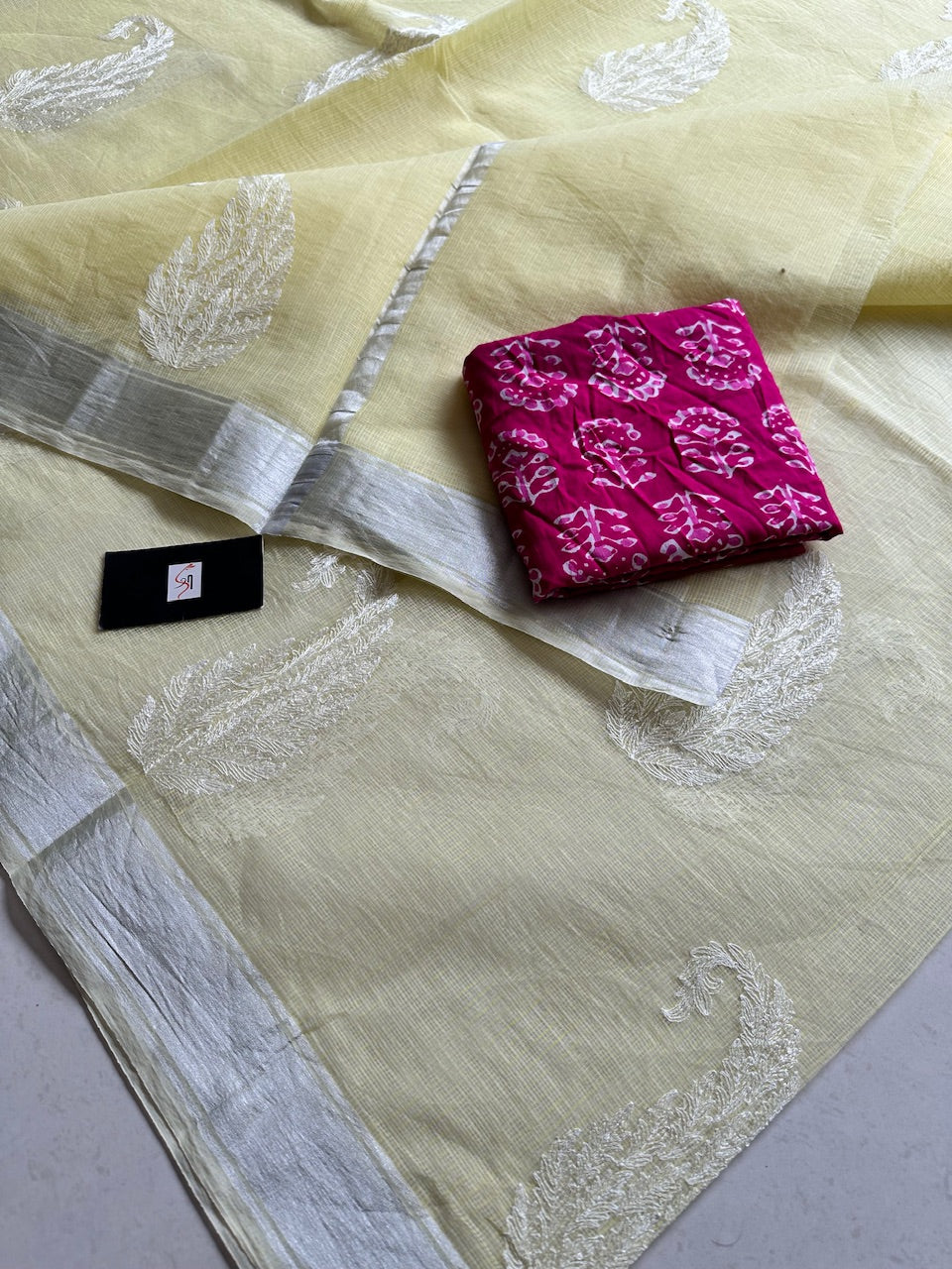 Embroidered Kota Cotton Doria Saree