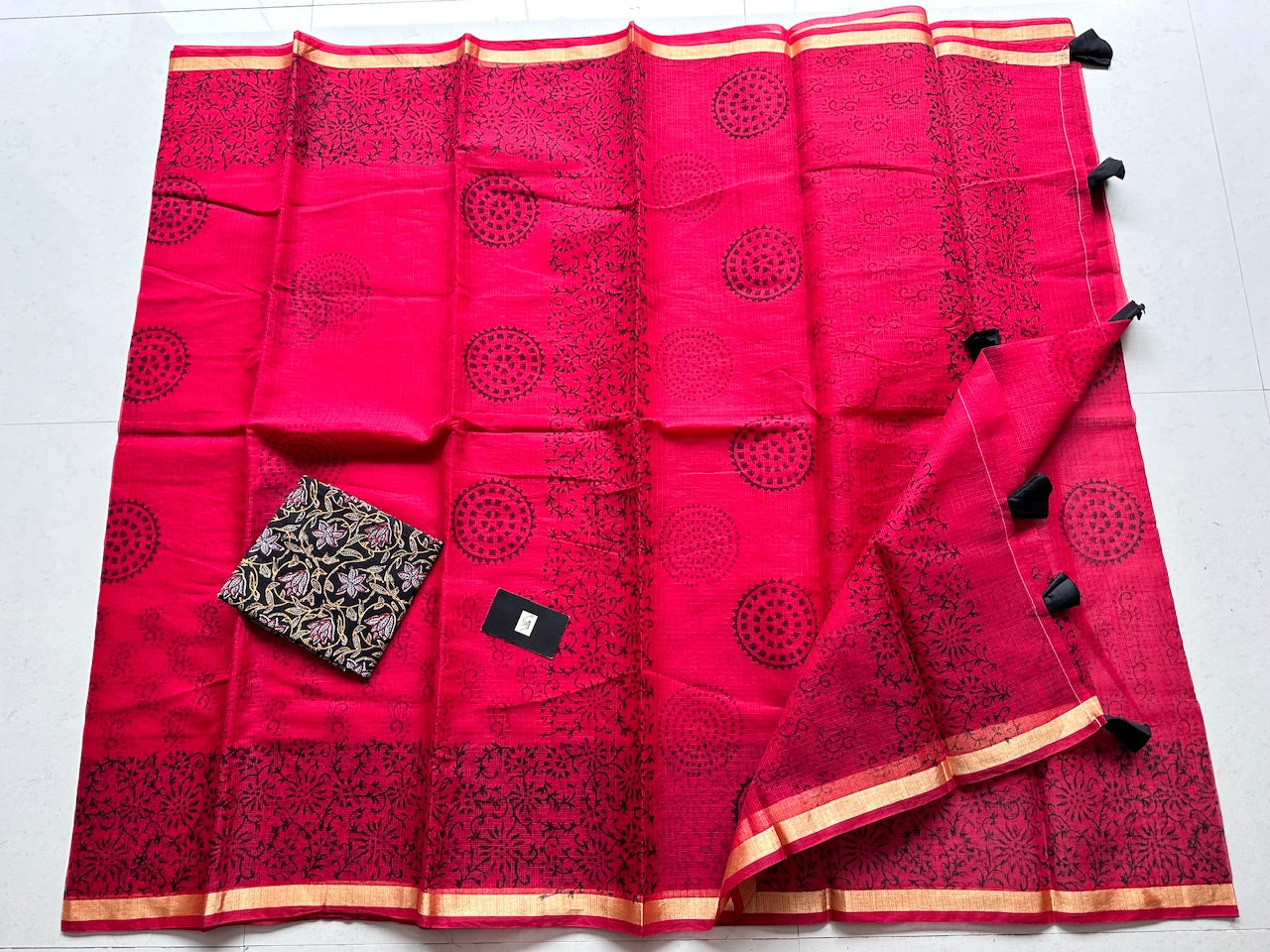 HandBlock Printed Kota Cotton Doria Saree