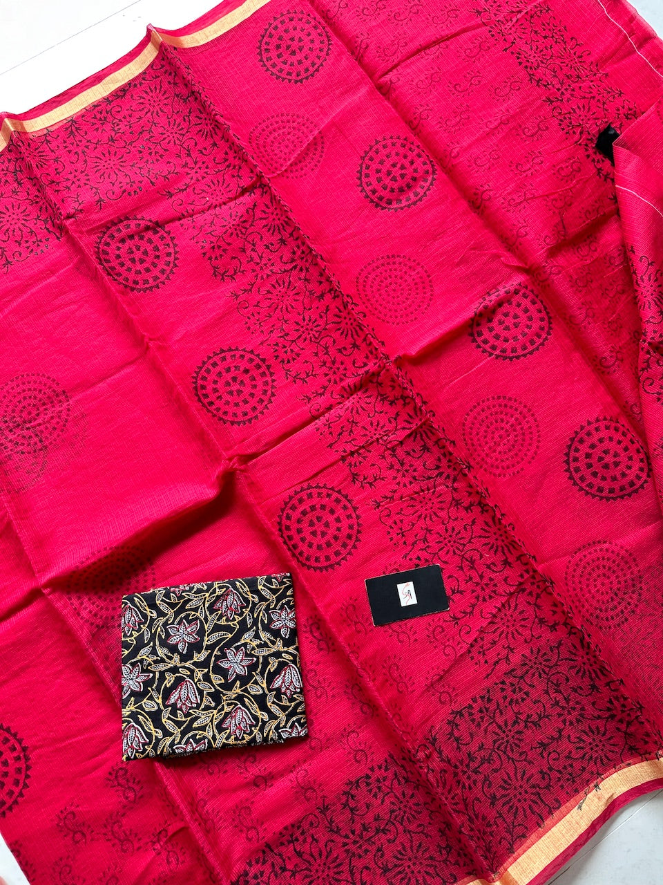 HandBlock Printed Kota Cotton Doria Saree