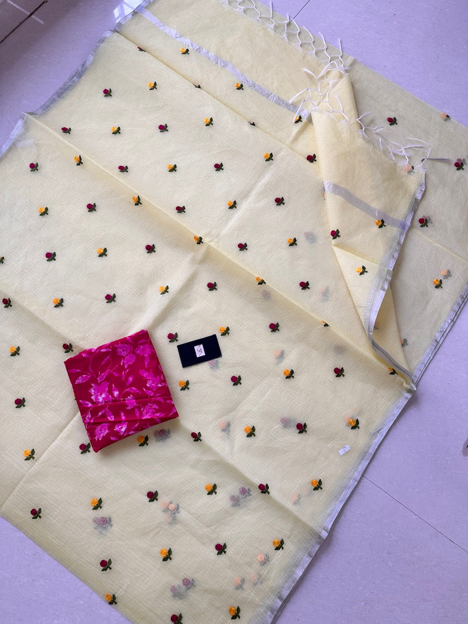 Embroidered Kota Cotton Doria Saree