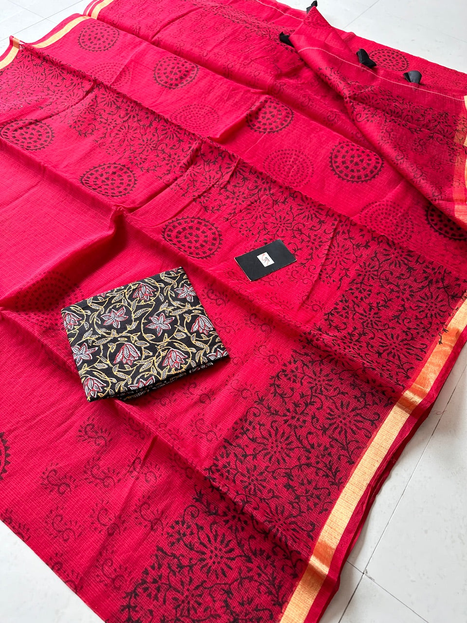 HandBlock Printed Kota Cotton Doria Saree