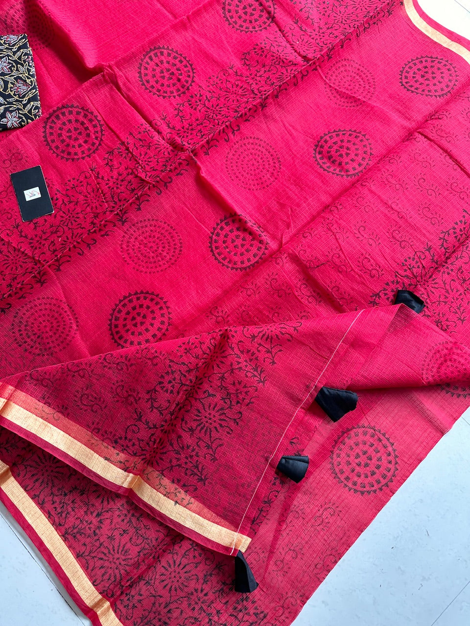 HandBlock Printed Kota Cotton Doria Saree