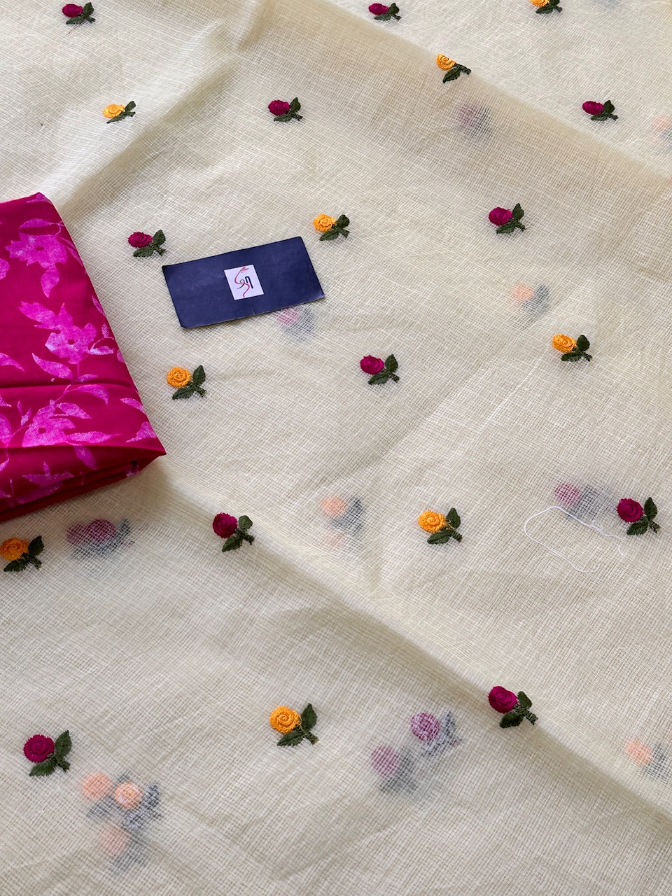 Embroidered Kota Cotton Doria Saree