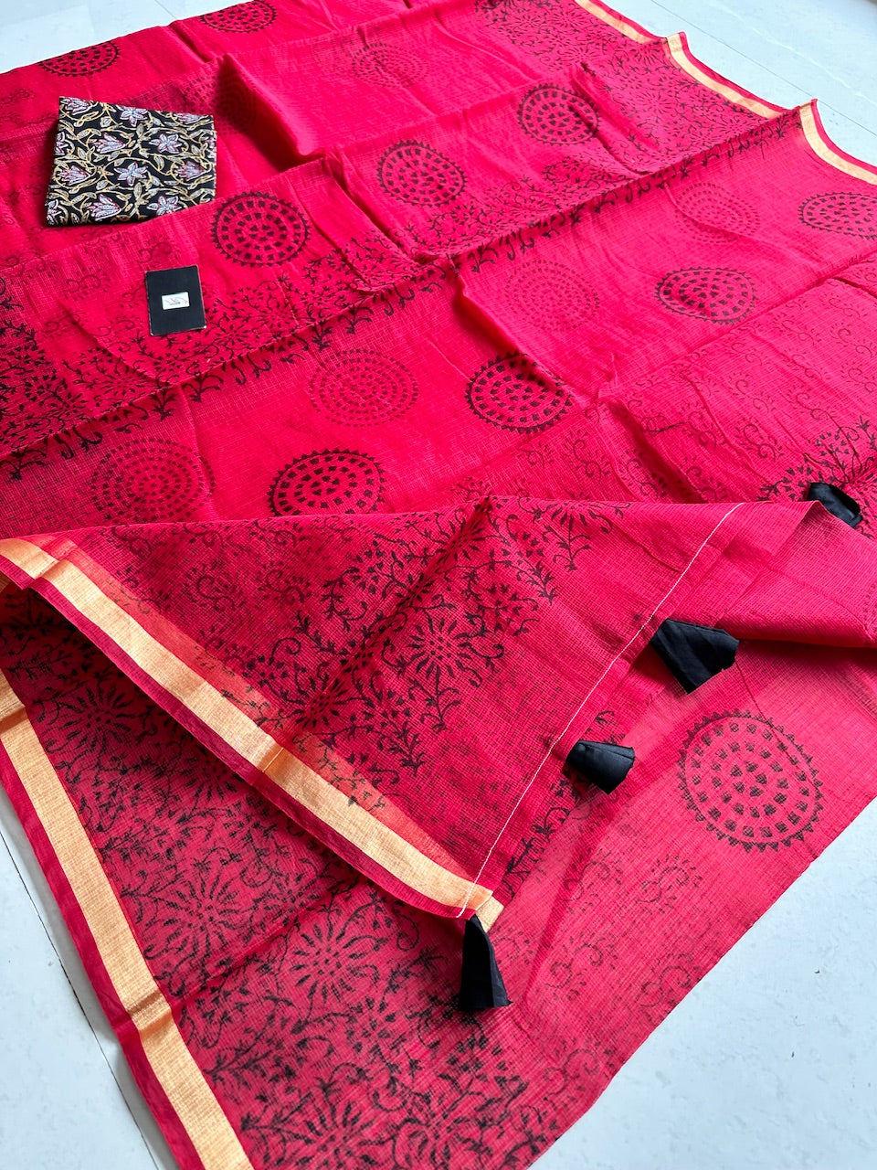 HandBlock Printed Kota Cotton Doria Saree