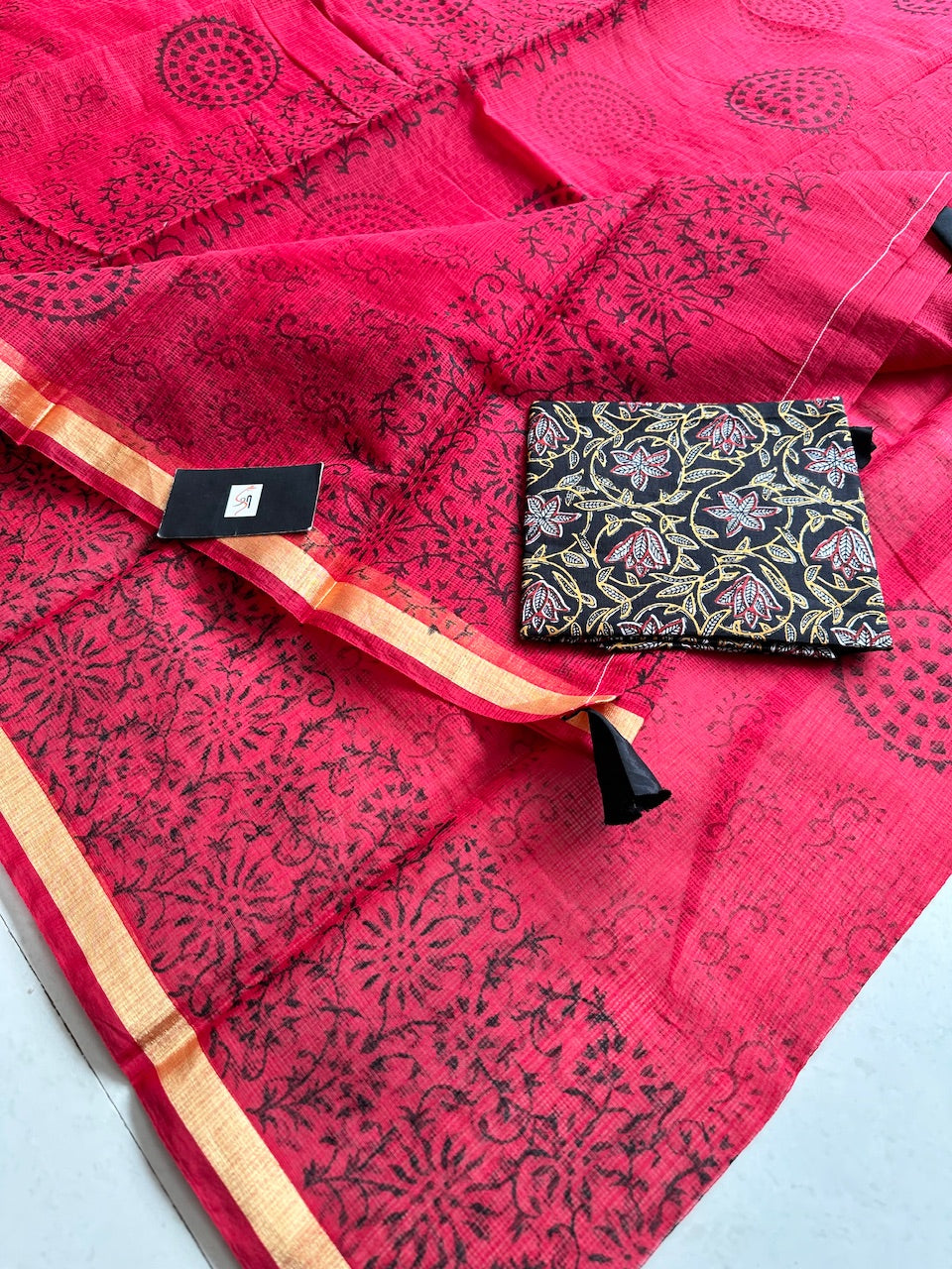 HandBlock Printed Kota Cotton Doria Saree