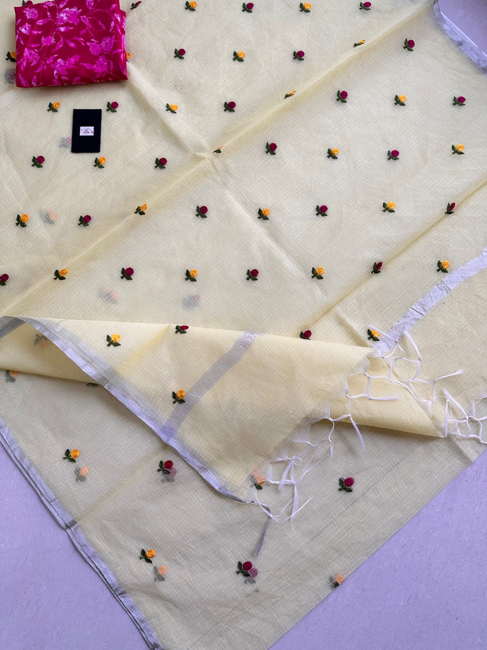 Embroidered Kota Cotton Doria Saree