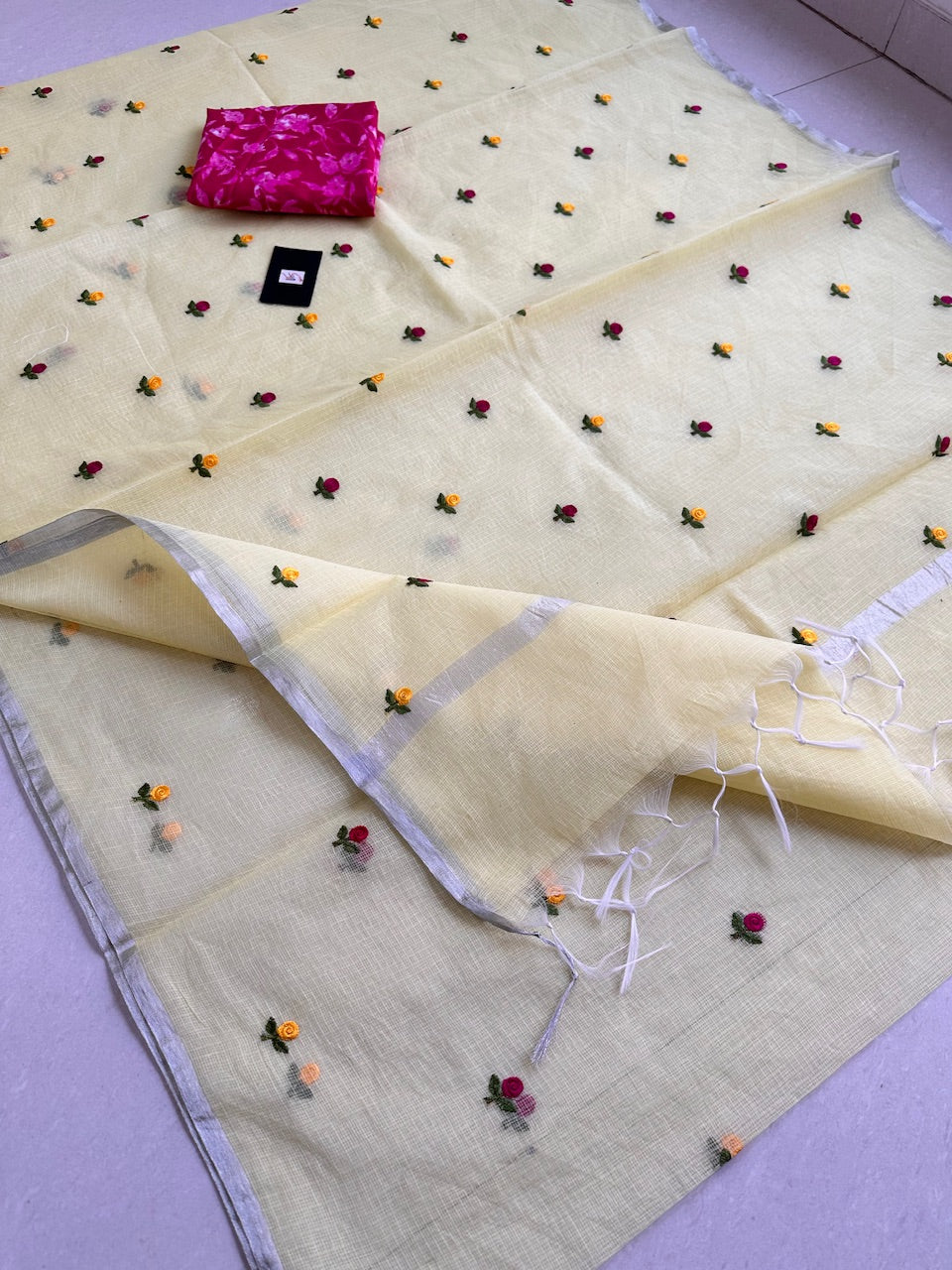 Embroidered Kota Cotton Doria Saree