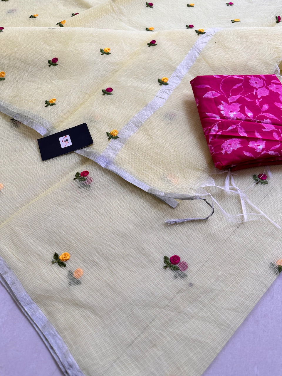 Embroidered Kota Cotton Doria Saree