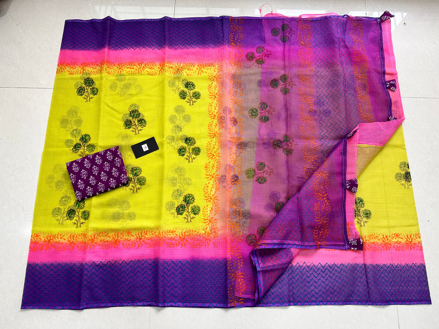 HandBlock Printed Pure Kota Cotton Doria Saree