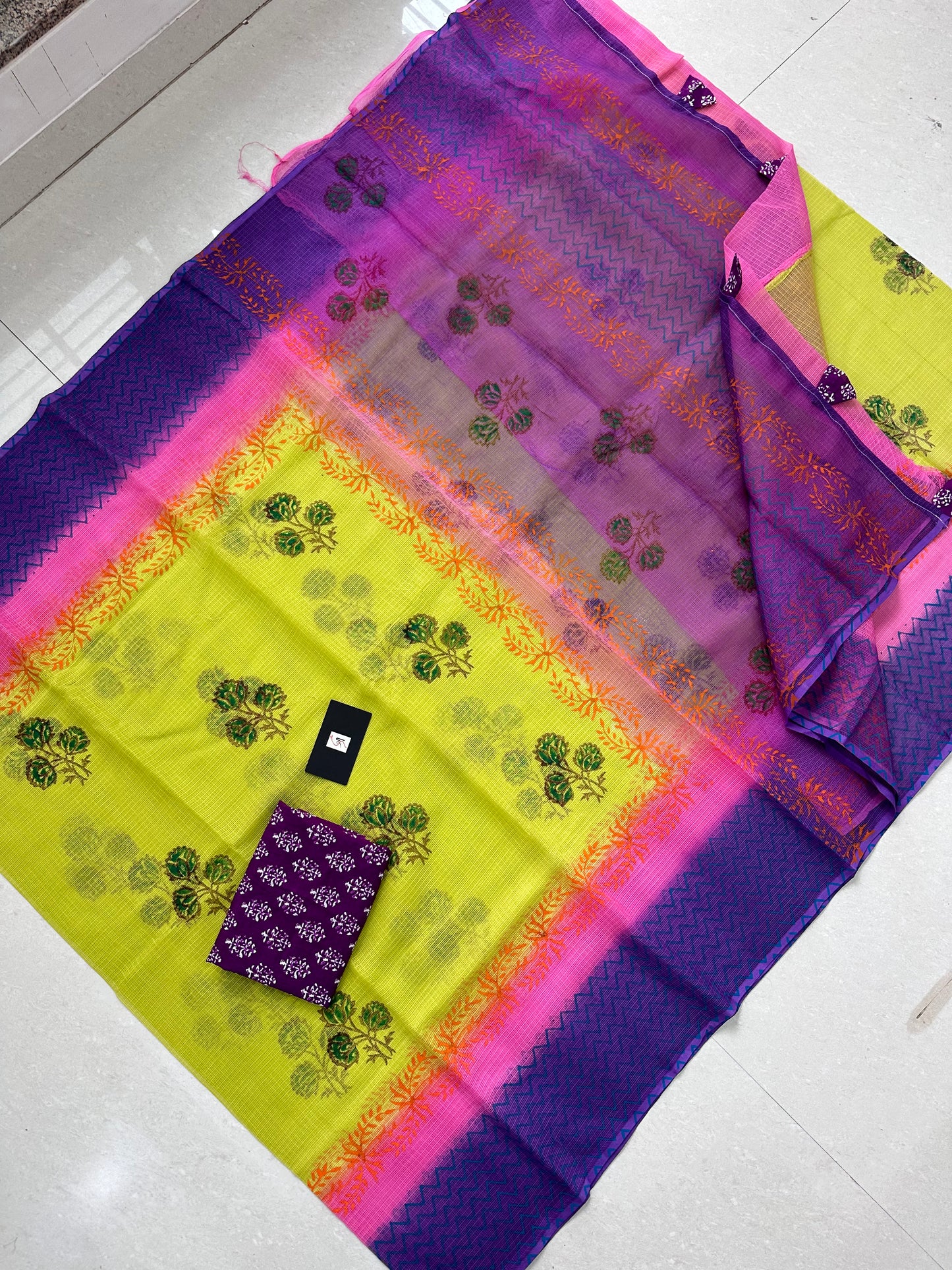 HandBlock Printed Pure Kota Cotton Doria Saree