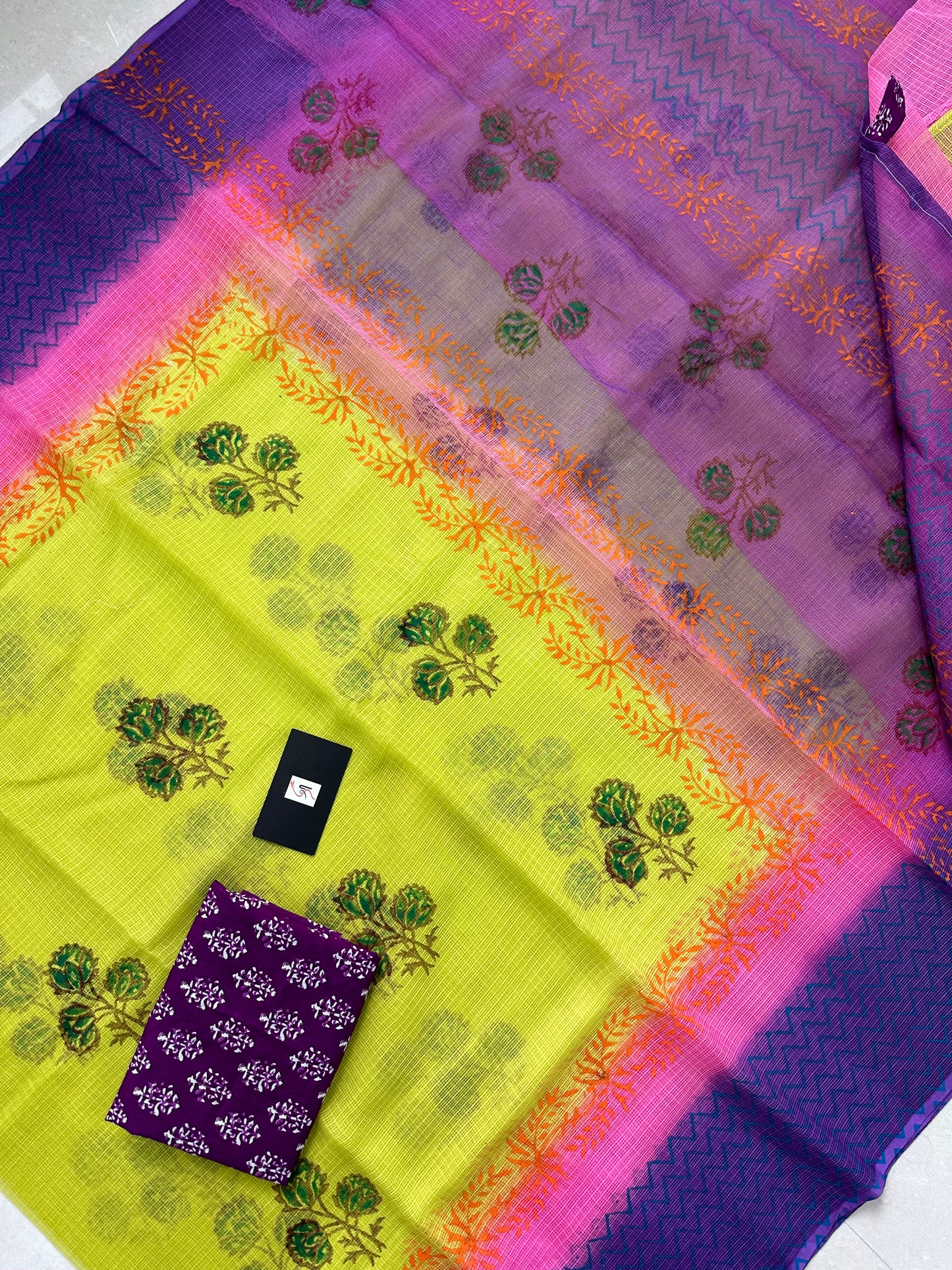 HandBlock Printed Pure Kota Cotton Doria Saree