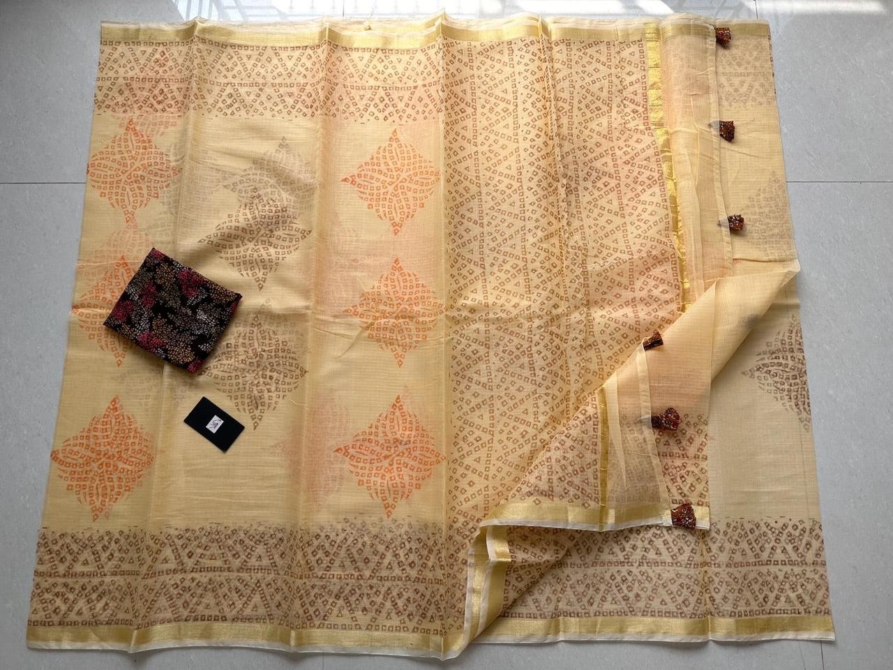 HandBlock Printed Kota Cotton Doria Saree