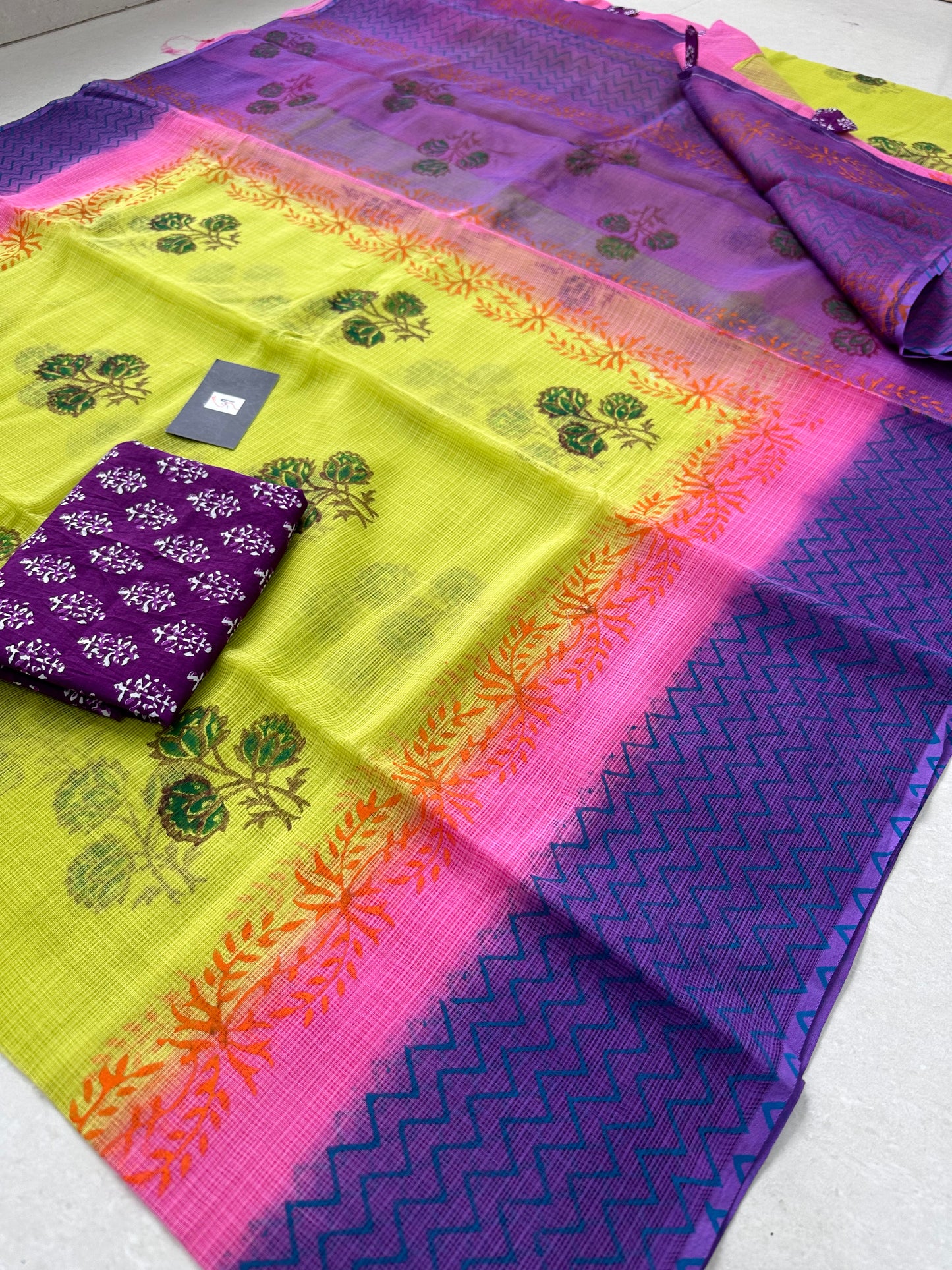 HandBlock Printed Pure Kota Cotton Doria Saree