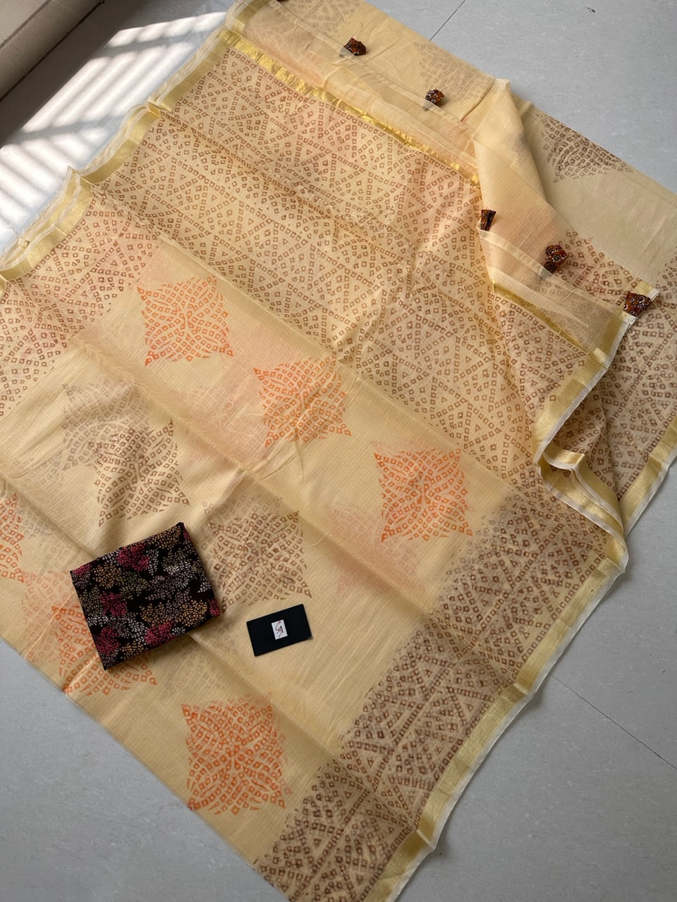 HandBlock Printed Kota Cotton Doria Saree