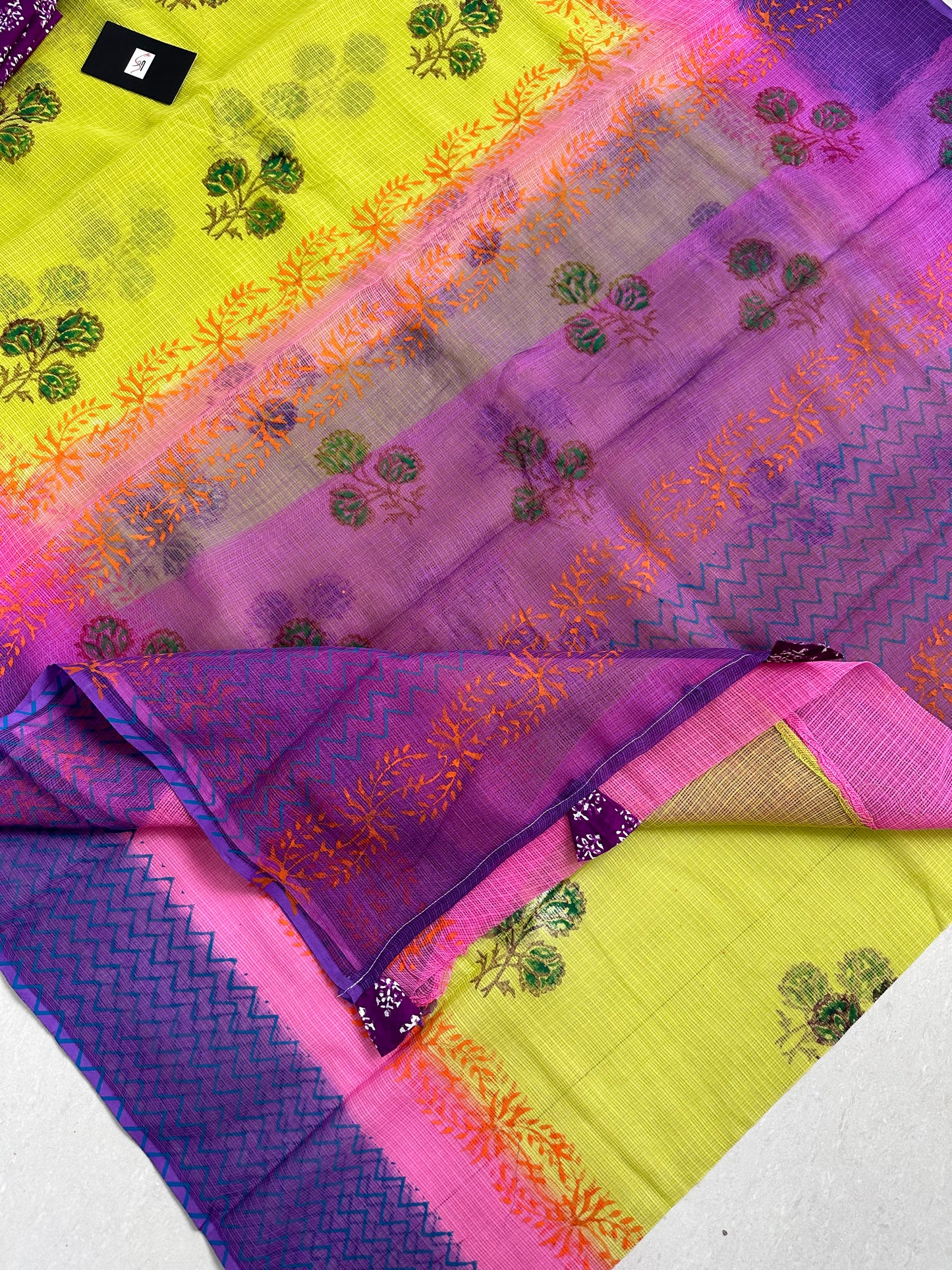 HandBlock Printed Pure Kota Cotton Doria Saree