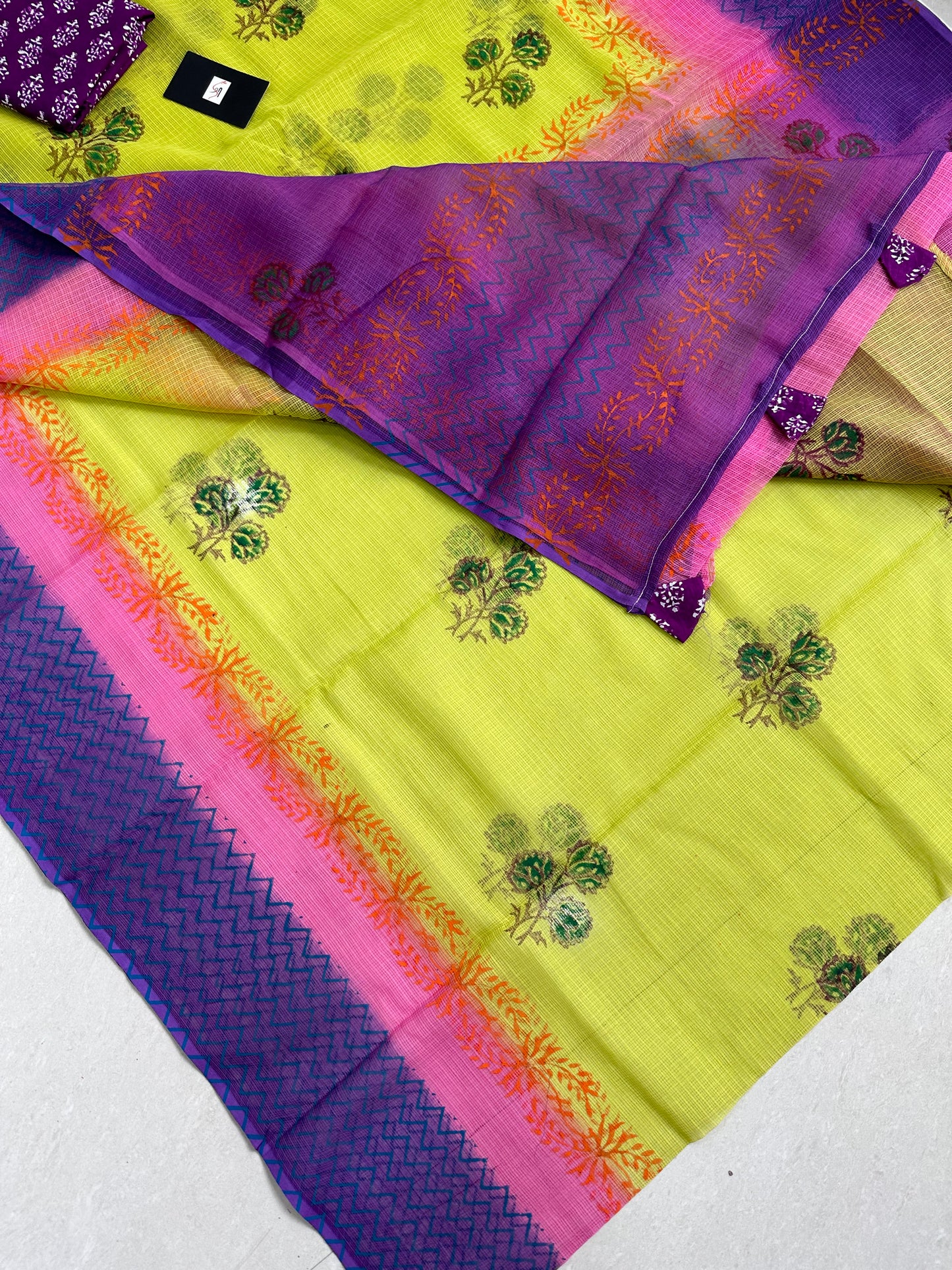 HandBlock Printed Pure Kota Cotton Doria Saree