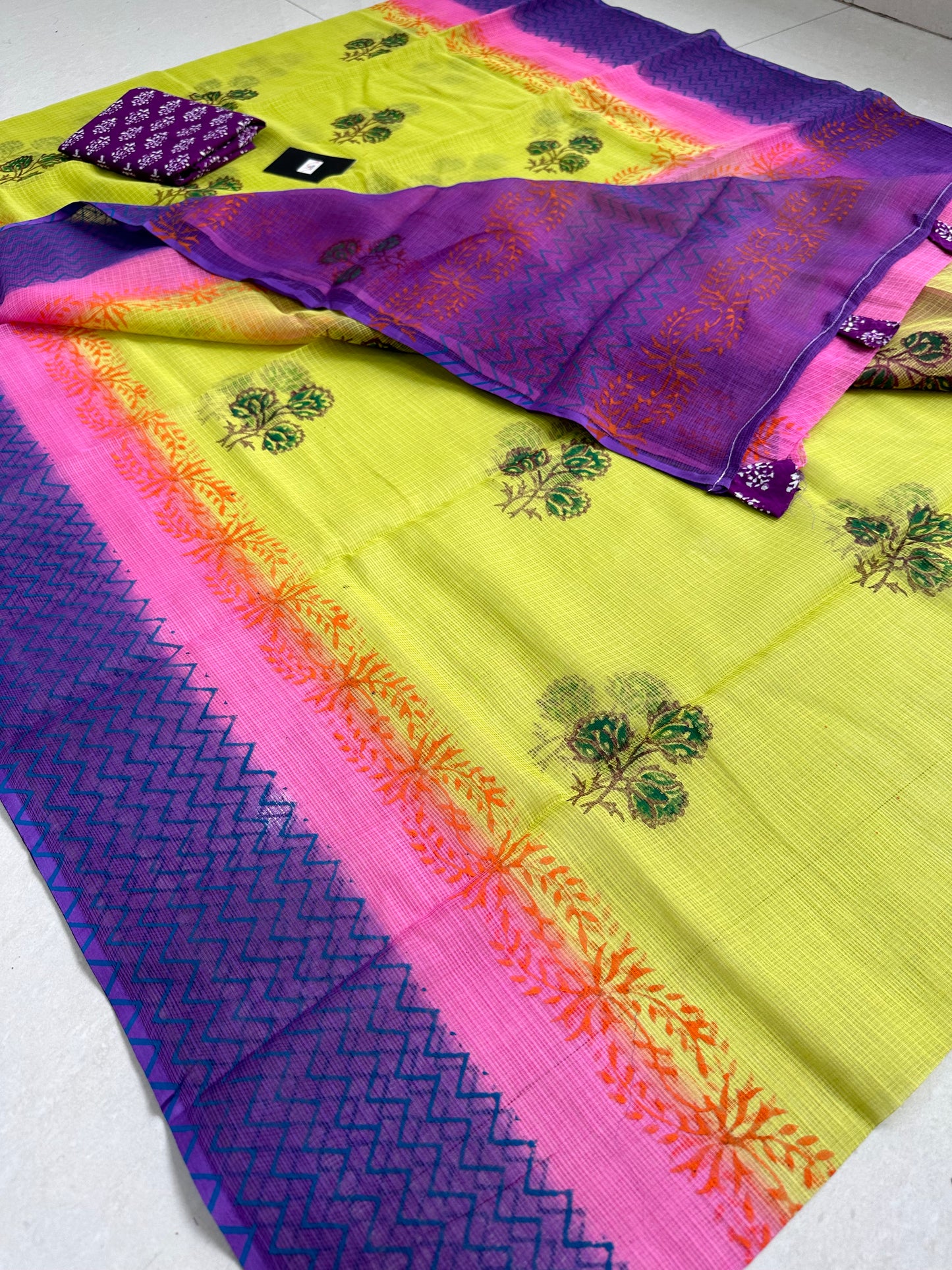 HandBlock Printed Pure Kota Cotton Doria Saree