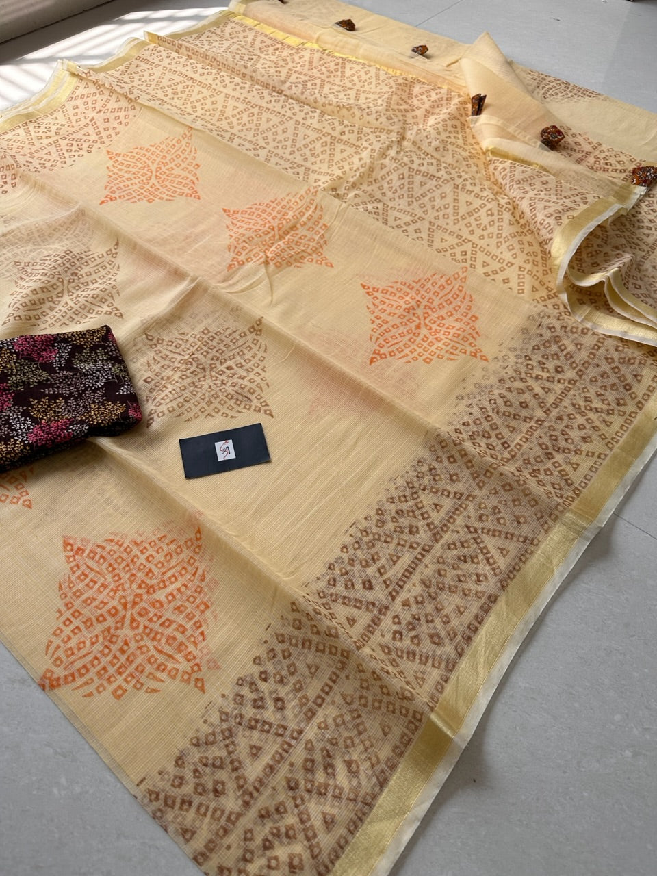 HandBlock Printed Kota Cotton Doria Saree