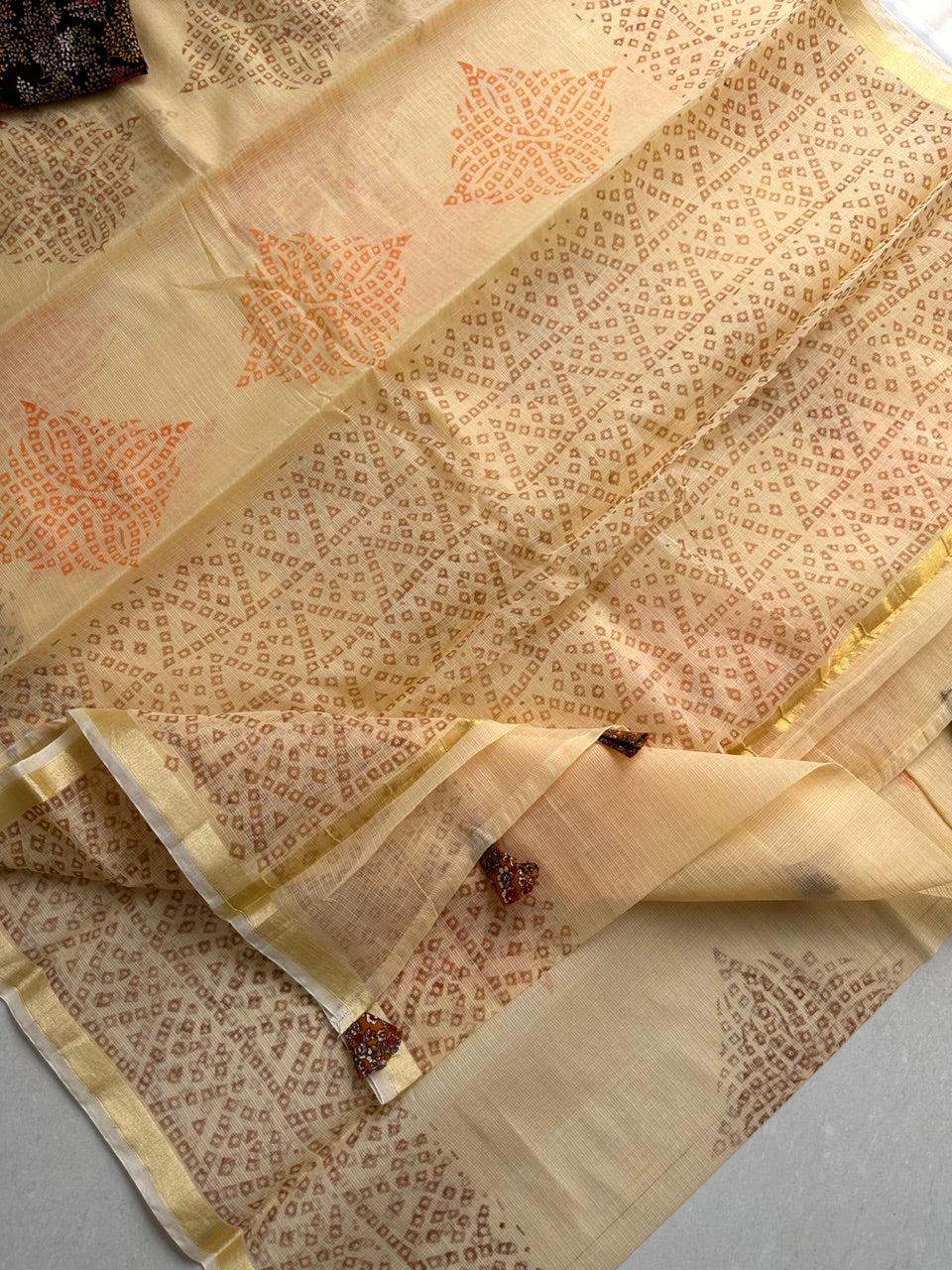 HandBlock Printed Kota Cotton Doria Saree