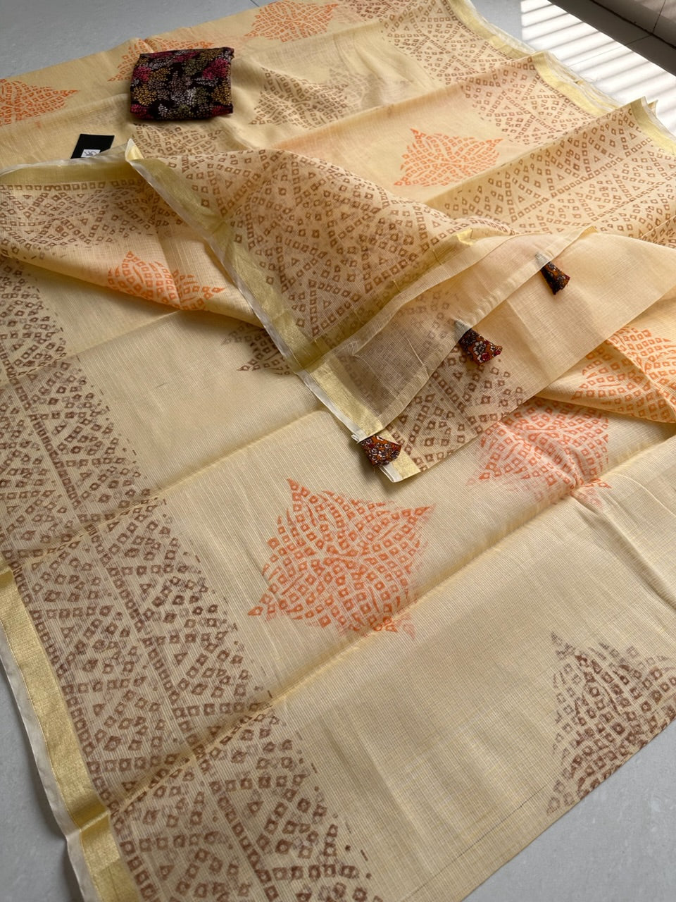 HandBlock Printed Kota Cotton Doria Saree