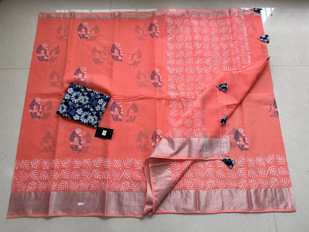 Pure HandBlock Printed Kota Cotton Doria Saree