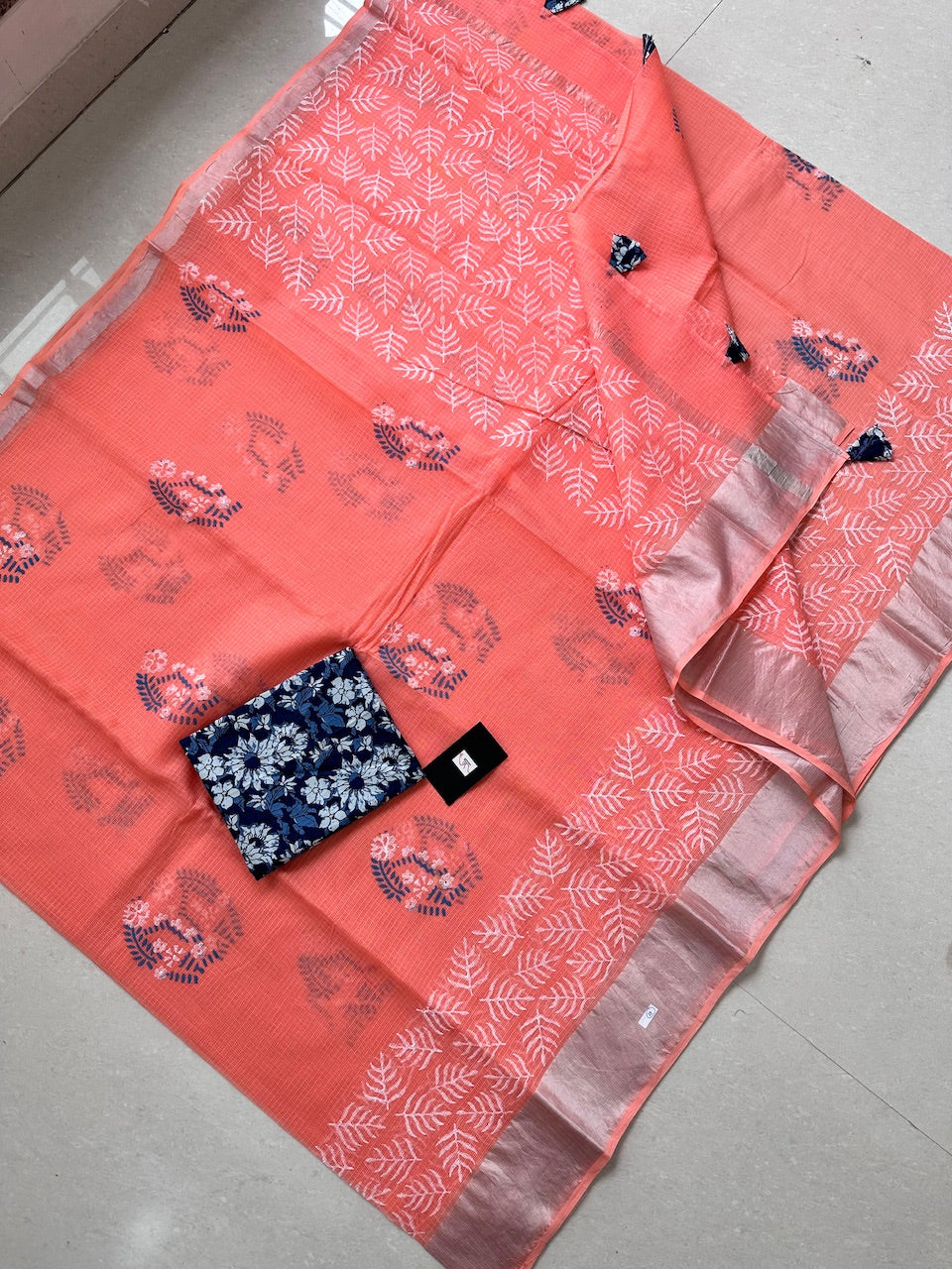 Pure HandBlock Printed Kota Cotton Doria Saree