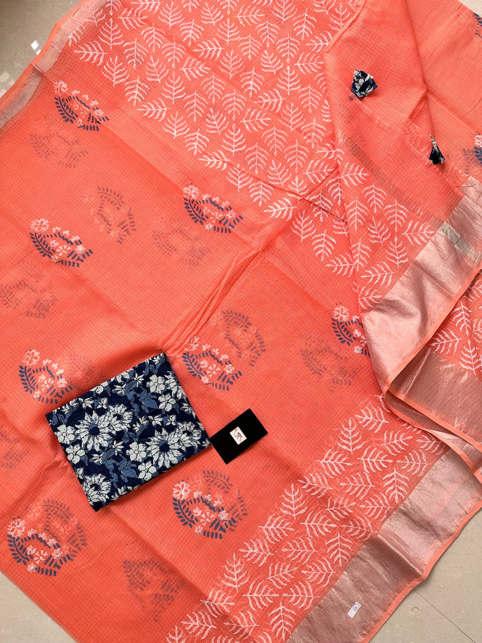 Pure HandBlock Printed Kota Cotton Doria Saree