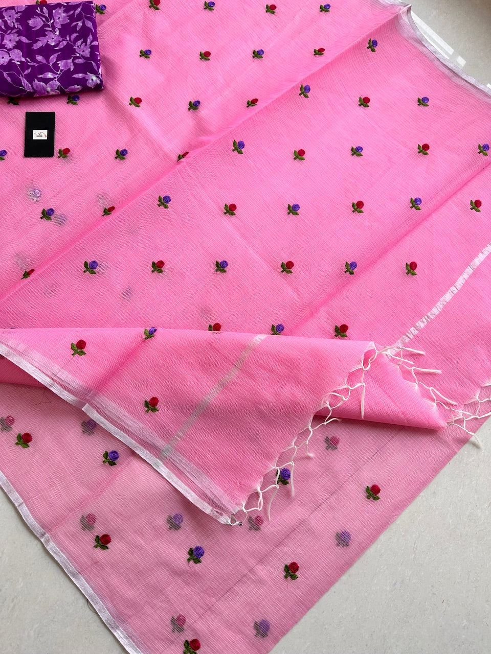 Embroidered Kota Cotton Doria Saree