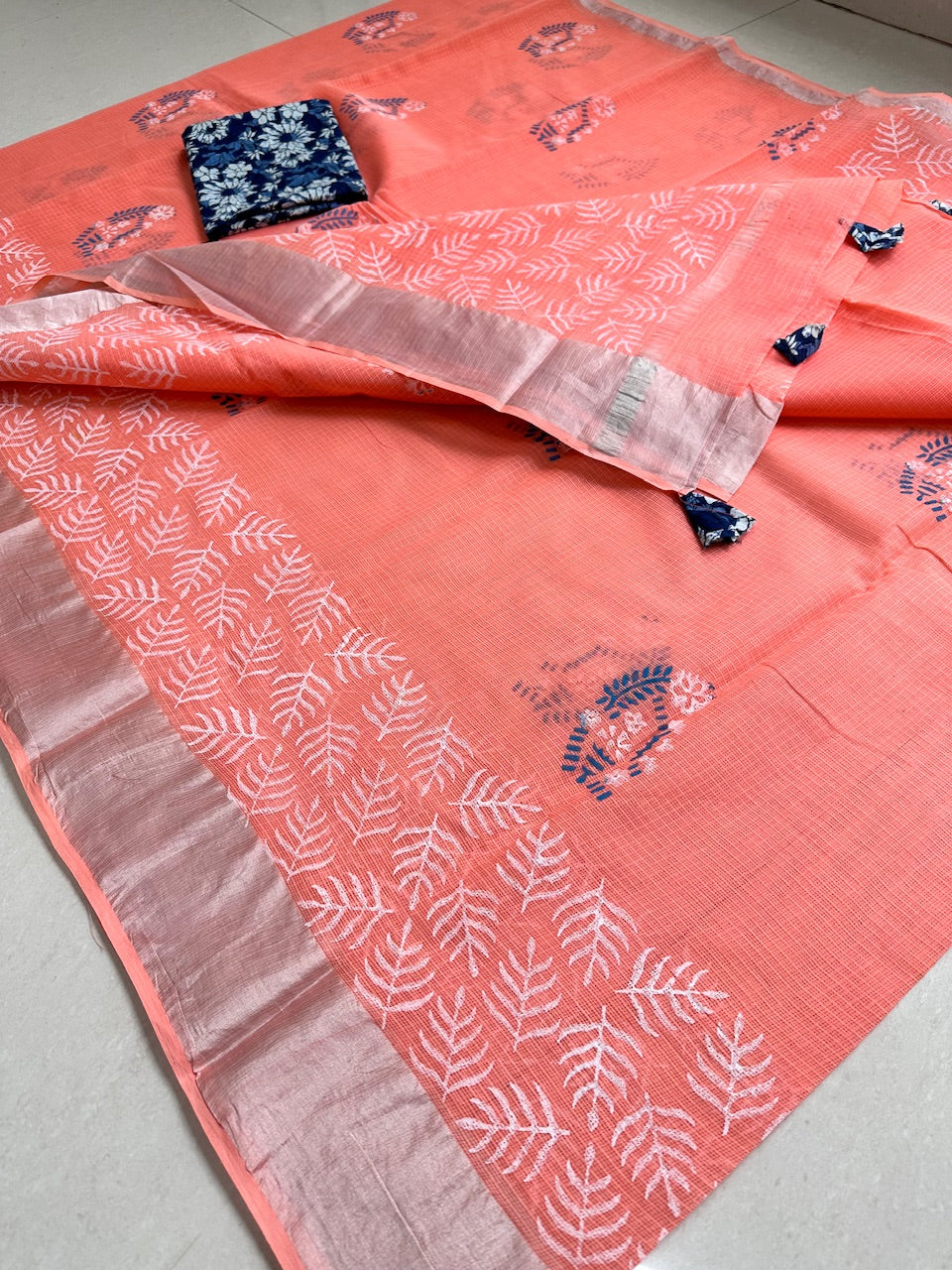 Pure HandBlock Printed Kota Cotton Doria Saree