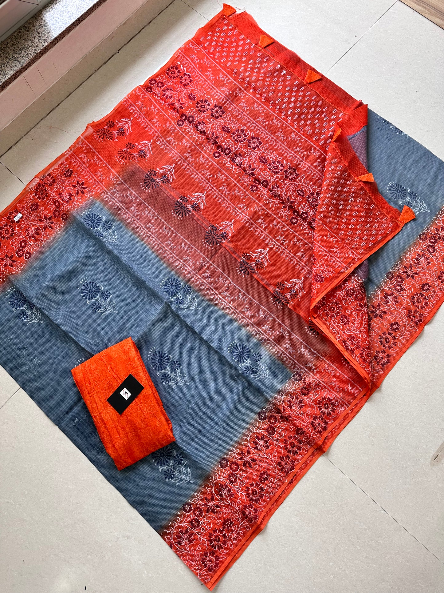 HandBlock Printed Pure Kota Cotton Doria Saree